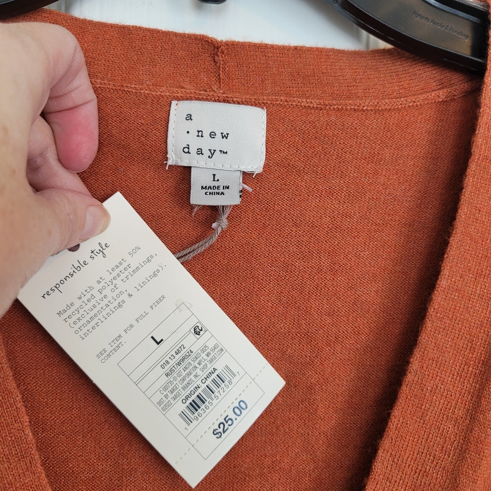 NWT Burnt Orange Cardigan Recycled Materials Size Large - Picture 3 of 6